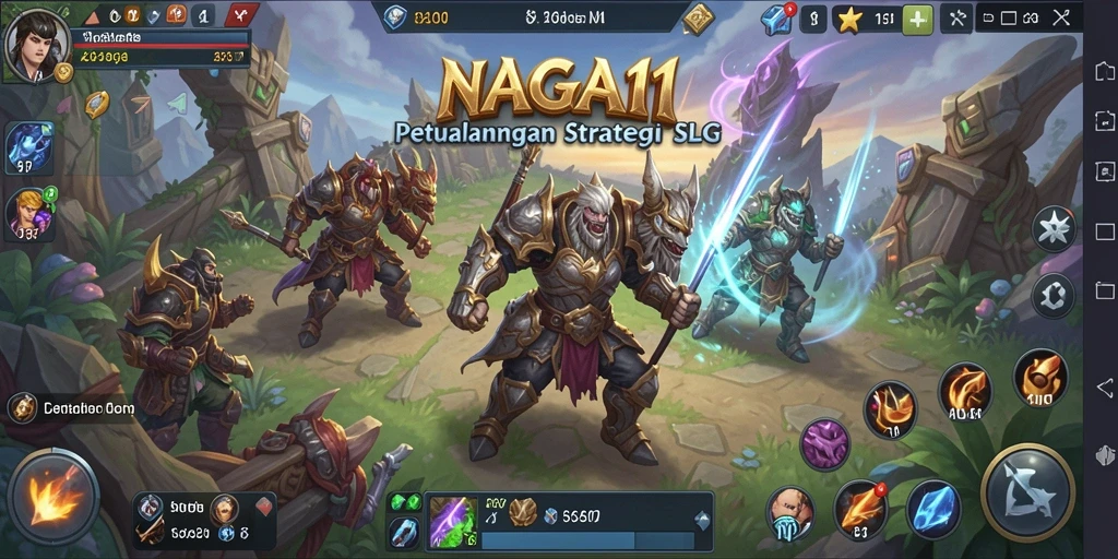 Screenshot utama NAGA11 yang menampilkan aksi pertempuran strategi.