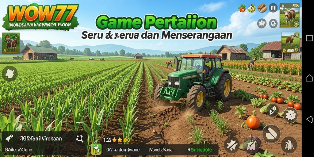 Screenshot WOW77 menampilkan pemain sedang merawat tanaman di ladang.